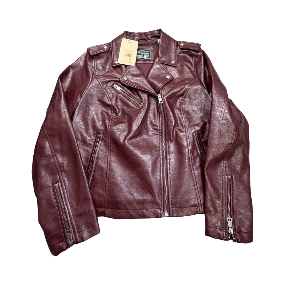Levi's Jacket Womens XL Burgundy Faux Leather Moto Asymmetrical Zip Biker New